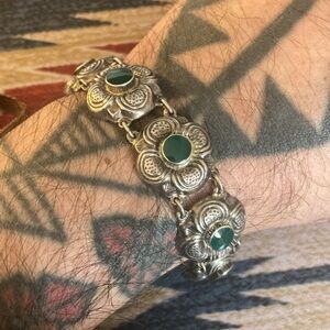 Sterling Silver Floral Bracelet with Green Onyx